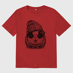 Футболка оверсайз мужская Морская свинка хипстер, цвет: красный