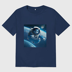 Футболка оверсайз мужская Голубой котик космонавт, цвет: тёмно-синий