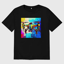 Футболка оверсайз мужская Квадрокоптер в воздухе, цвет: черный