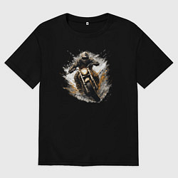 Футболка оверсайз мужская Байкер едет сквозь брызги, цвет: черный