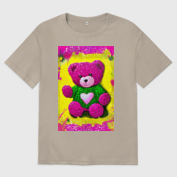 Мужская футболка оверсайз Розовый мишка плюшевый