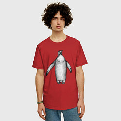 Футболка оверсайз мужская Пингвин штрихами, цвет: красный — фото 2