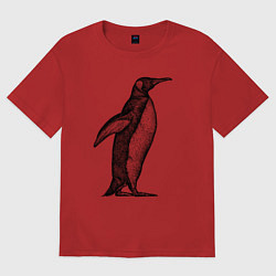 Футболка оверсайз мужская Пингвин сбоку, цвет: красный