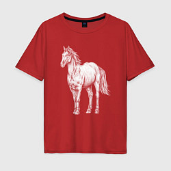 Футболка оверсайз мужская Белая лошадь стоит, цвет: красный