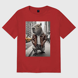 Мужская футболка оверсайз Trendy capybara on the streets of New York