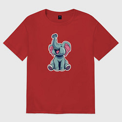 Футболка оверсайз мужская Маленький слонёнок с поднятым вверх хоботом, цвет: красный