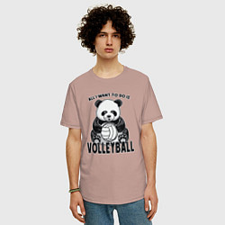 Футболка оверсайз мужская Panda volleyball, цвет: пыльно-розовый — фото 2