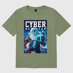 Футболка оверсайз мужская Кибер новый год - неоновое свечение, цвет: авокадо