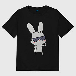 Футболка оверсайз мужская Заяц в очках, цвет: черный