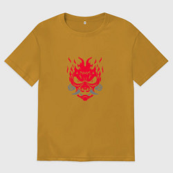 Футболка оверсайз мужская Логотип Samurai Cyberpunk 2077 - симметричный, цвет: горчичный