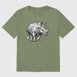 Футболка оверсайз мужская Носорог бежит, цвет: авокадо