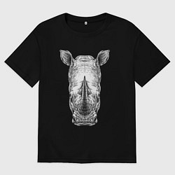 Футболка оверсайз мужская Носорог белый анфас, цвет: черный