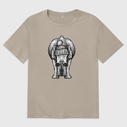 Футболка оверсайз мужская Носорог стильный анфас, цвет: миндальный