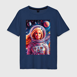 Футболка оверсайз мужская Красавица Барби в космосе - нейросеть, цвет: тёмно-синий