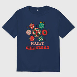 Футболка оверсайз мужская Happy Christmas, цвет: тёмно-синий