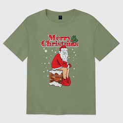 Футболка оверсайз мужская Санта на крыше, цвет: авокадо
