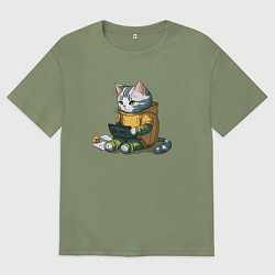 Футболка оверсайз мужская Котик за учебой, цвет: авокадо