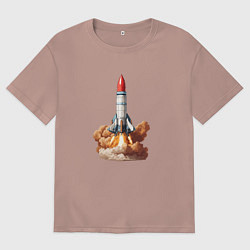 Футболка оверсайз мужская Взлет космической ракеты, цвет: пыльно-розовый