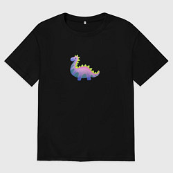 Футболка оверсайз мужская Неоновый фиолетовый динозавр, цвет: черный