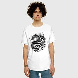 Футболка оверсайз мужская Японский дракон - ирезуми, цвет: белый — фото 2