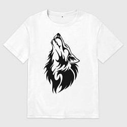 Футболка оверсайз мужская Воющий волк, цвет: белый