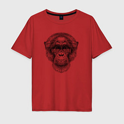 Футболка оверсайз мужская Шимпанзе голова, цвет: красный