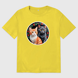 Мужская футболка оверсайз Два кота ждут Новый Год