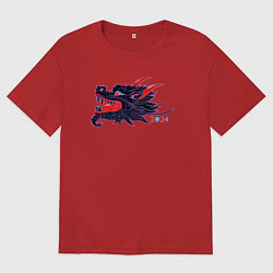 Футболка оверсайз мужская Злобная чёрная драконья голова, цвет: красный