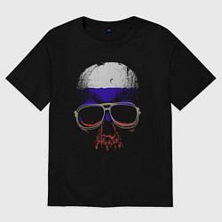 Футболка оверсайз мужская Russia skull, цвет: черный
