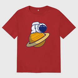 Футболка оверсайз мужская Космонавт на Сатурне, цвет: красный