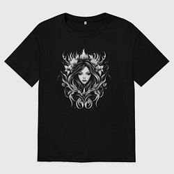 Футболка оверсайз мужская Трайбл узор девушки, цвет: черный