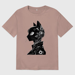 Футболка оверсайз мужская Кибер кошечка - аниме, цвет: пыльно-розовый