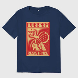 Футболка оверсайз мужская Сопротивление рабочих, цвет: тёмно-синий