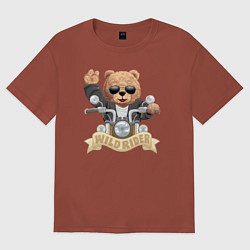 Футболка оверсайз мужская Плюшевый медвежонок байкер, цвет: кирпичный
