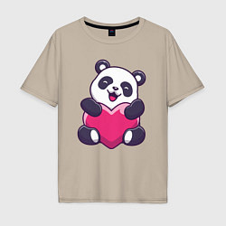 Футболка оверсайз мужская Сердце панды, цвет: миндальный