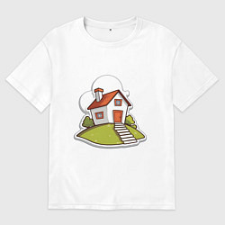 Футболка оверсайз мужская Домик на холме, цвет: белый