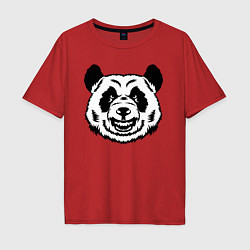 Футболка оверсайз мужская Чёрно-белая голова панды с оскалом, цвет: красный