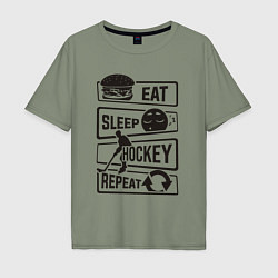 Футболка оверсайз мужская Eat sleep hockey, цвет: авокадо