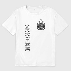 Футболка оверсайз мужская Символ оберег волчья лапа - живи свободно, цвет: белый