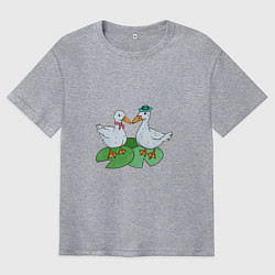 Футболка оверсайз мужская Гуси на кувшинках, цвет: меланж