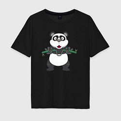Футболка оверсайз мужская Панда с нунчаками, цвет: черный