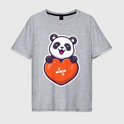 Футболка оверсайз мужская Сердечная панда, цвет: меланж