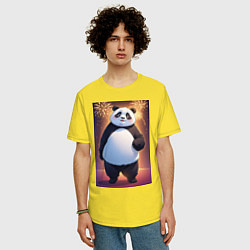 Футболка оверсайз мужская Панда в свитере под салютом - ai art, цвет: желтый — фото 2