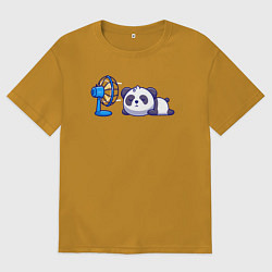 Футболка оверсайз мужская Панда и вентилятор, цвет: горчичный