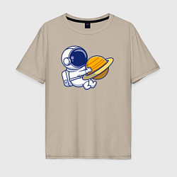 Футболка оверсайз мужская Обнимаю сатурн, цвет: миндальный