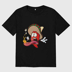 Футболка оверсайз мужская Горячий мексиканский перец, цвет: черный