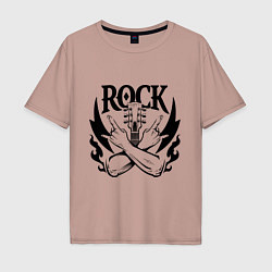 Футболка оверсайз мужская Rock - guitar, цвет: пыльно-розовый