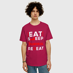 Футболка оверсайз мужская Надпись eat sleep Palworld repeat, цвет: маджента — фото 2