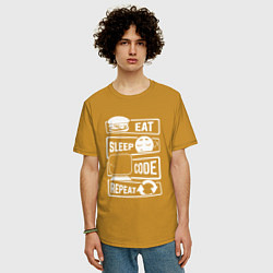 Футболка оверсайз мужская Eat sleep code repeat арт, цвет: горчичный — фото 2
