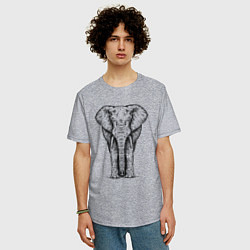 Футболка оверсайз мужская Слон анфас, цвет: меланж — фото 2